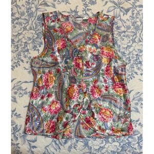 Tesoro Womens Floral Paisley Satin Sleeveless Blouse Vest Top Multicolor size M